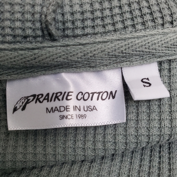 Prairie Cotton Seafoam Green Hooded 100% Cotton Henley Size S-M Made in … - Picture 7 of 9